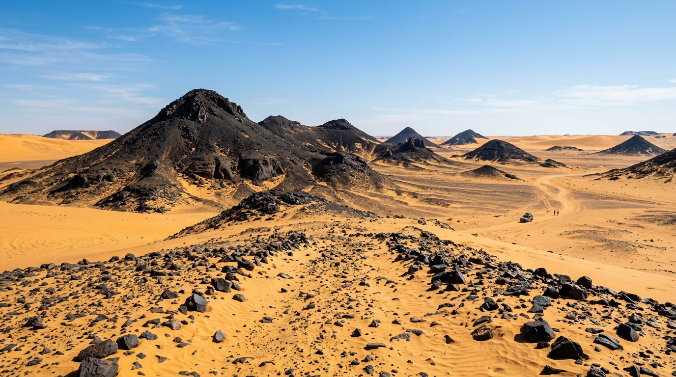 Bahariya Oasis near white desert Egypt with palm trees surrounded by golden desert