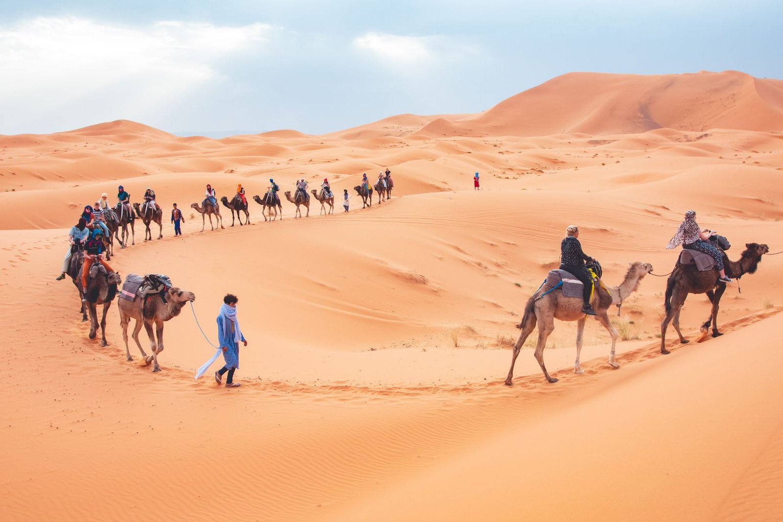 marrakech desert tours: 7 Best Routes and Experiences 3 Camel caravan crossing the golden Erg Chebbi dunes near Merzouga
