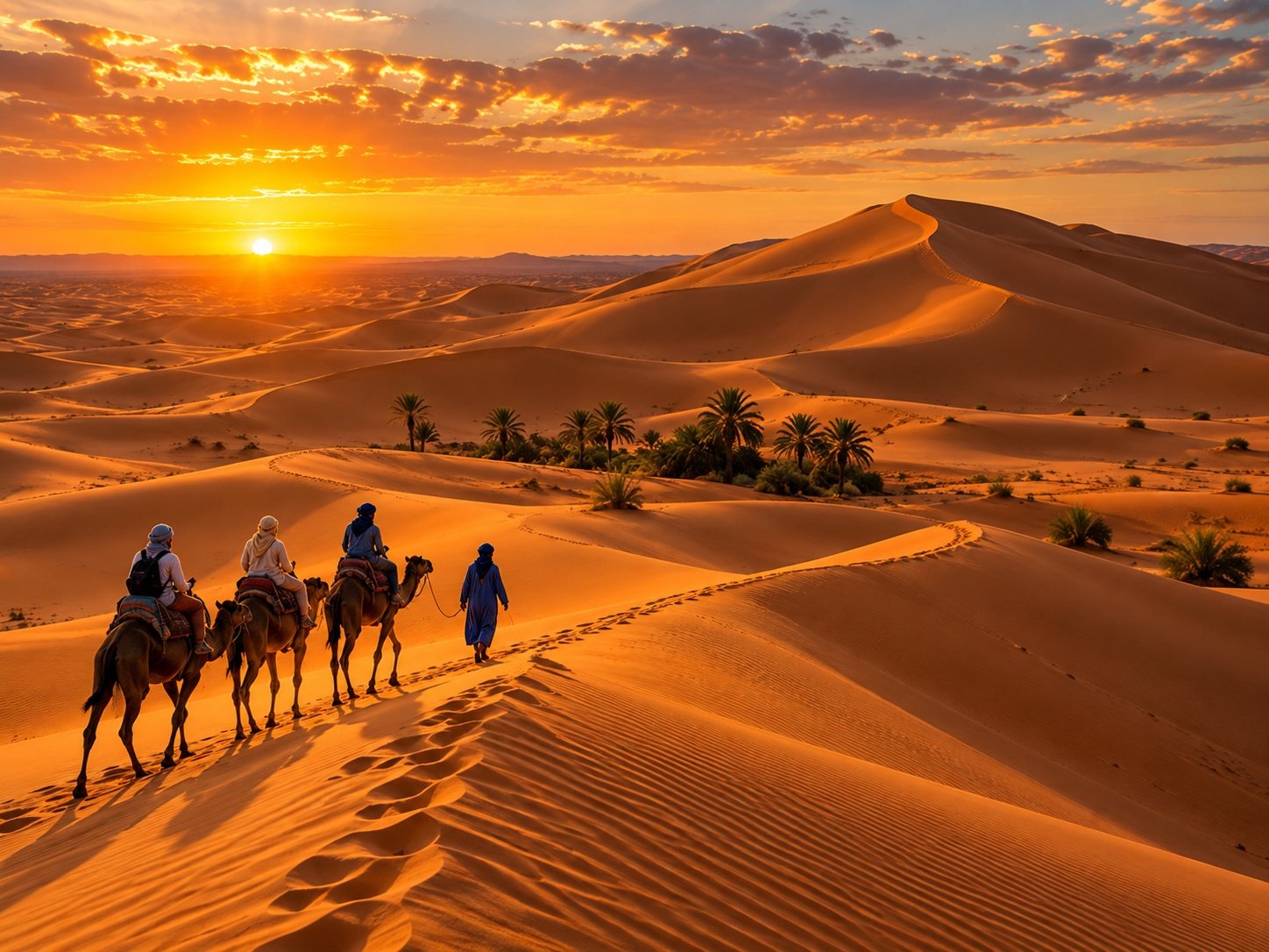 Camel caravan in the Merzouga desert