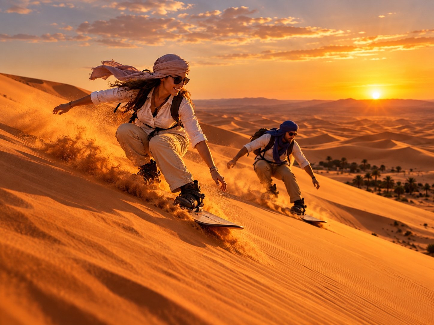 Sandboarding on Erg Chebbi dunes